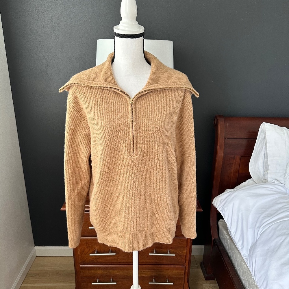 J. Crew Camel Half-Zip Ribbed Sweater